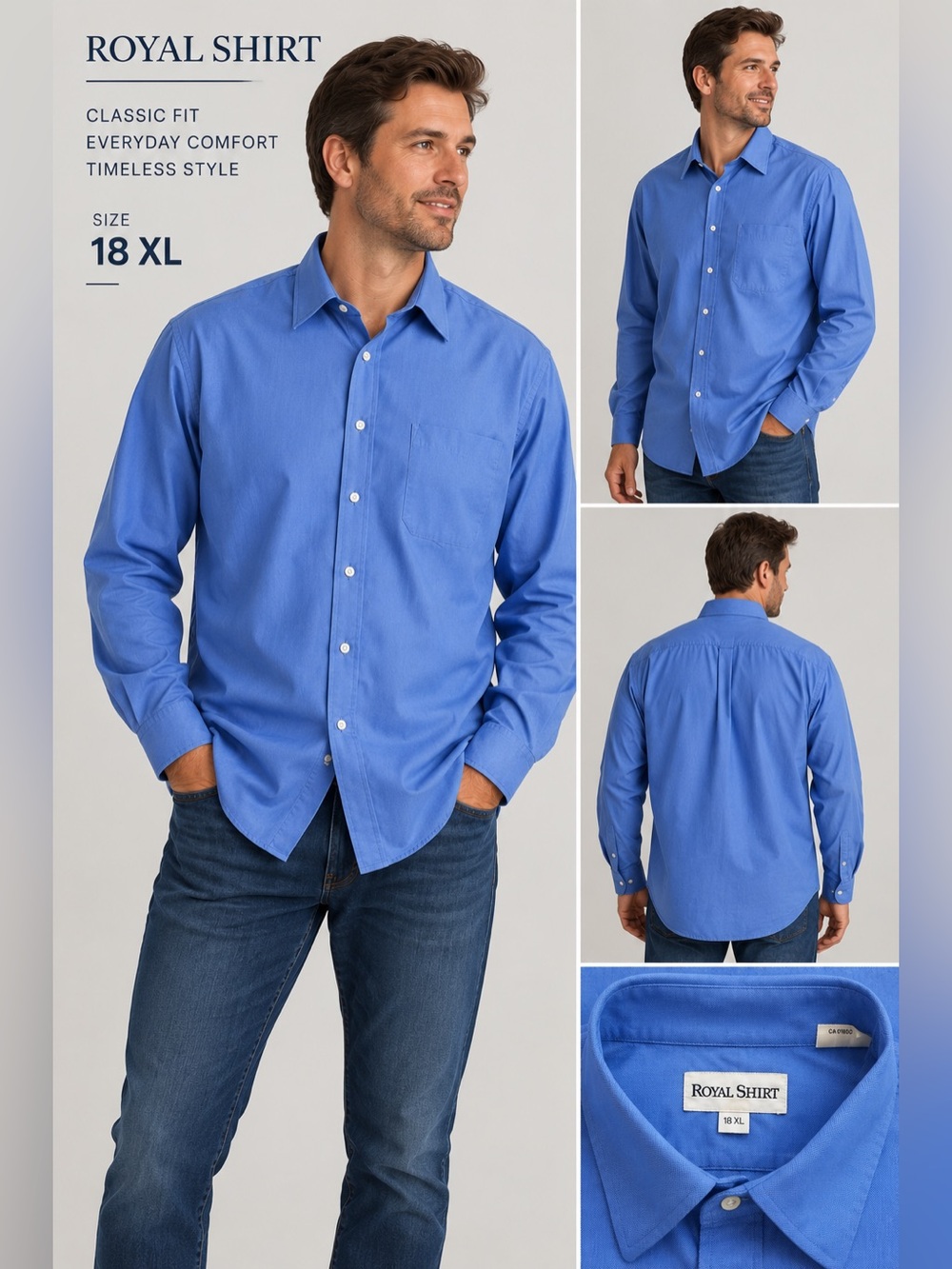 Men’s Casual Button-Down Shirt in Royal Blue